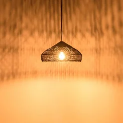 Macabane Suspension en rotin couleur noire et teck recyclé SIXTINE Best