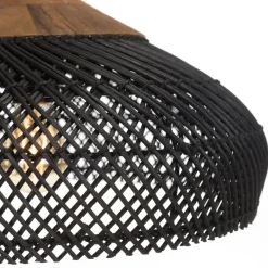 Macabane Suspension en rotin couleur noire et teck recyclé SIXTINE Best