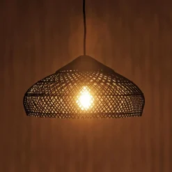 Macabane Suspension en rotin couleur noire et teck recyclé SIXTINE Best