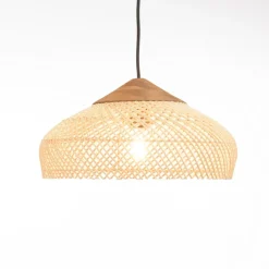 Macabane Suspension en rotin couleur naturelle et teck recyclé SIXTINE