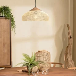 Macabane Suspension en rotin couleur naturelle et teck recyclé SIXTINE