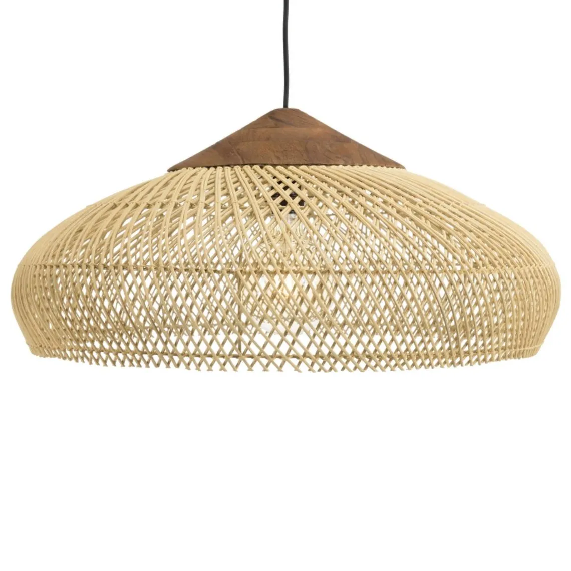 Macabane Suspension en rotin et teck recyclé SIXTINE couleur naturelle Discount