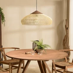 Macabane Suspension en rotin et teck recyclé SIXTINE couleur naturelle Discount