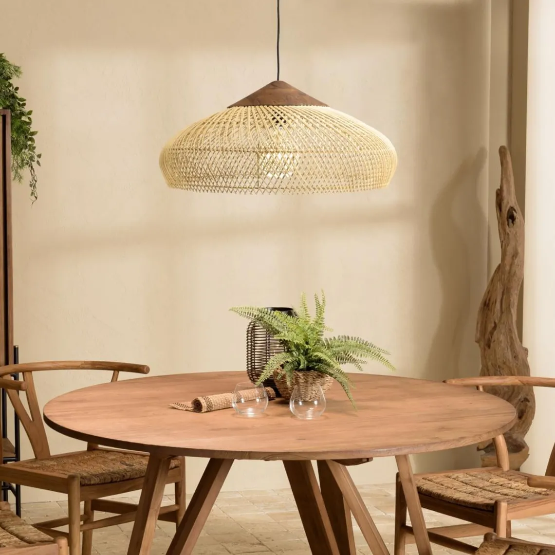 Macabane Suspension en rotin et teck recyclé SIXTINE couleur naturelle Discount