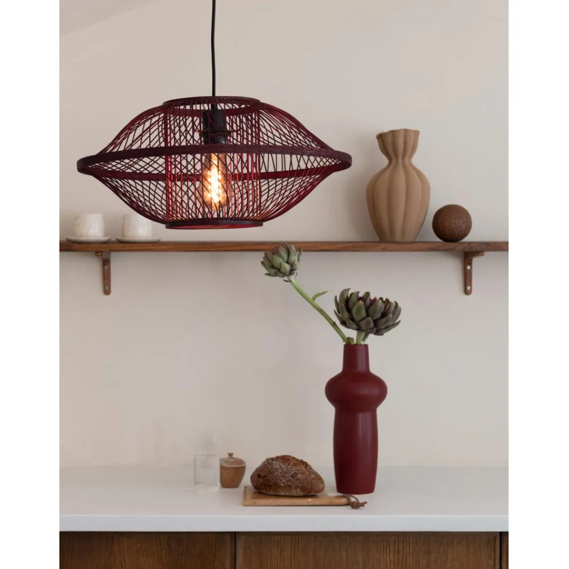 Good & Mojo Suspension Maui bambou abat-jour bordeaux Online