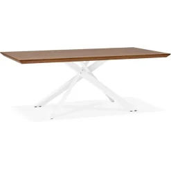 ALTEREGO Table à diner 'WALABY' en bois finition Noyer avec pied central en x blanc Clearance