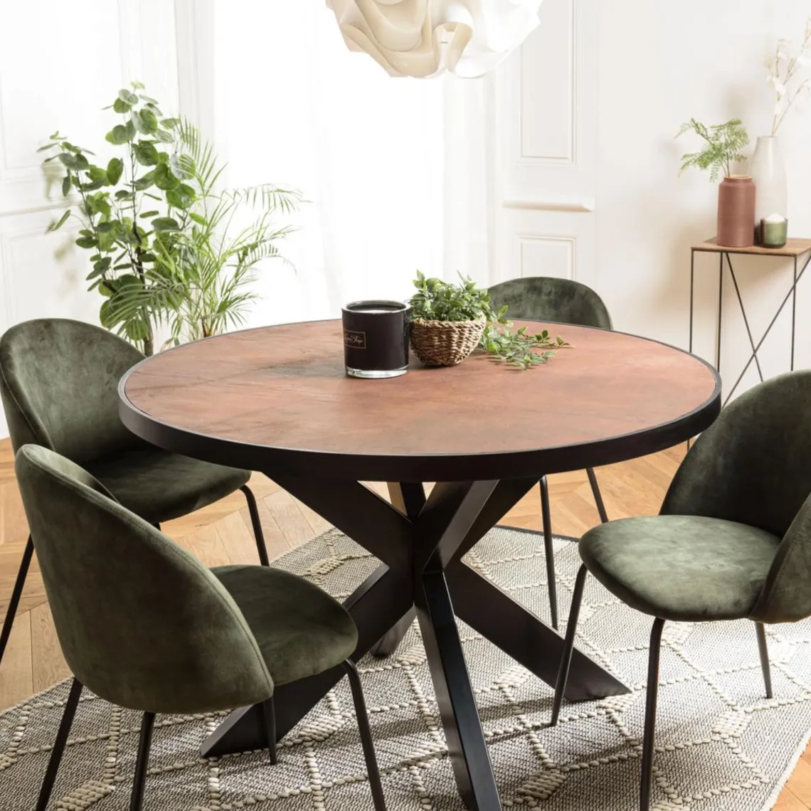 Macabane Table à manger 4 places couleur rouille effet pierre BASILE Discount