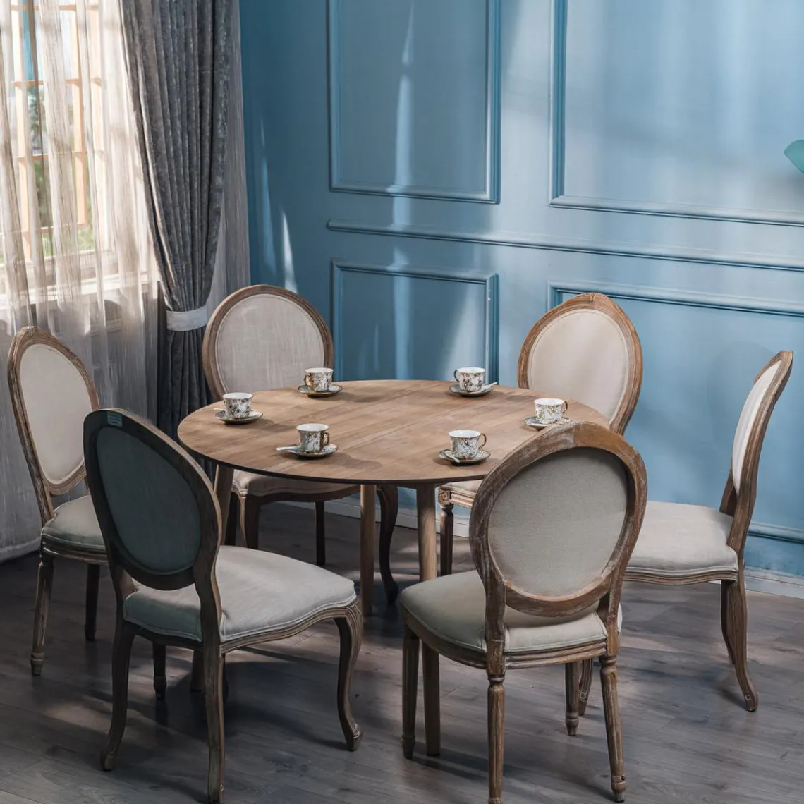 3S. x Home Table à Manger Design Ronde Scandinave Bois TRADITION 6P-MARRON Hot