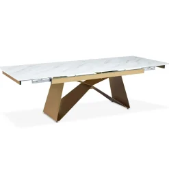 3S. x Home Table à manger extensible Mogarie en Verre effet Marbre Blanc et pieds Or Discount