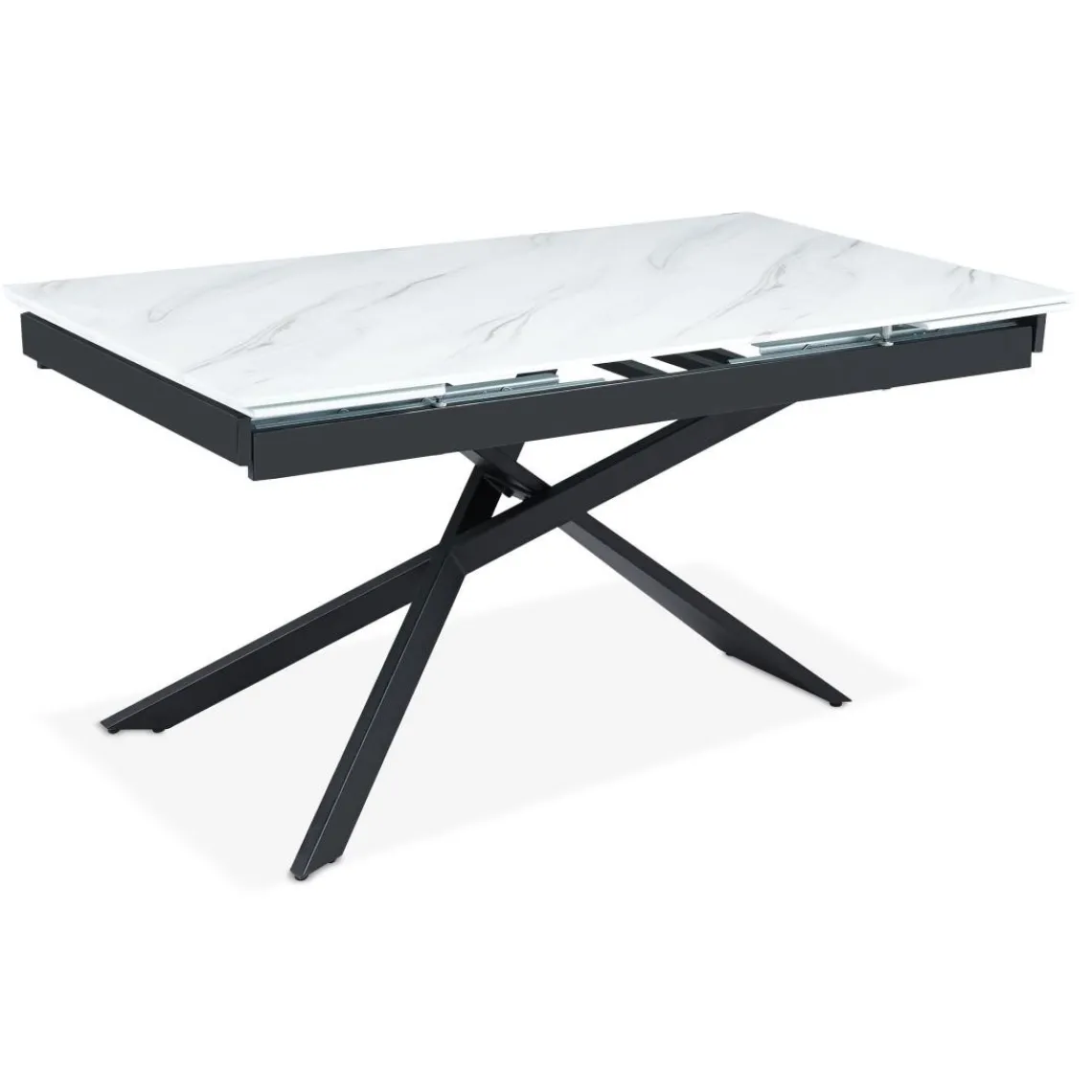 3S. x Home Table à manger extensible Ismael en Verre effet marbre blanc et pieds Métal Noir Hot