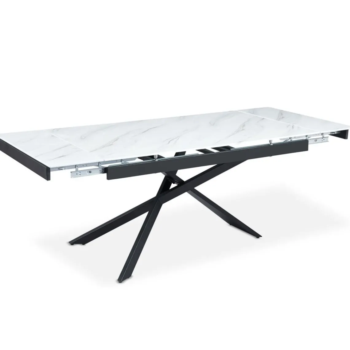 3S. x Home Table à manger extensible Ismael en Verre effet marbre blanc et pieds Métal Noir Hot