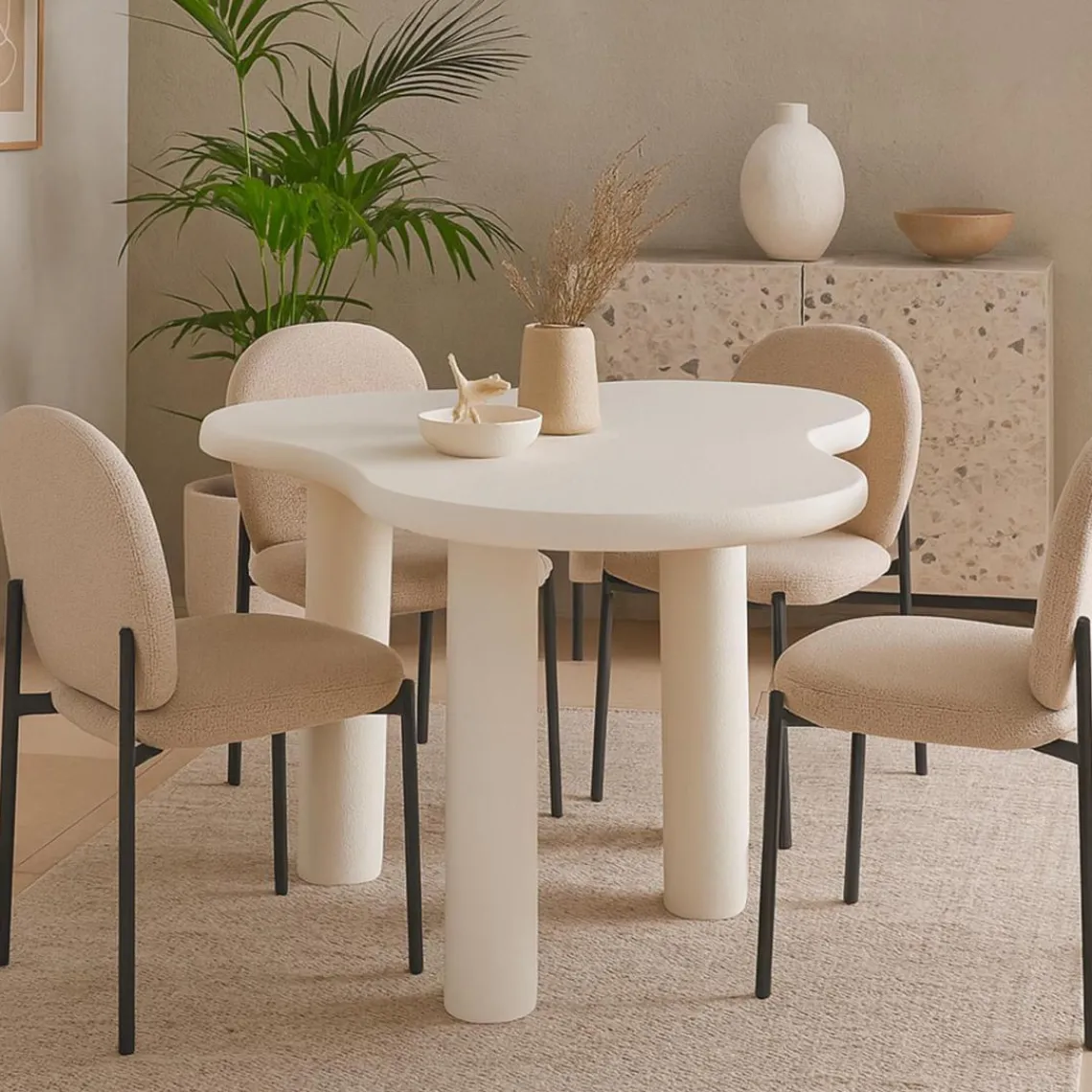 3S. x Home Table à manger forme nuage asymétrique VALDO Blanc minéral texturé Outlet