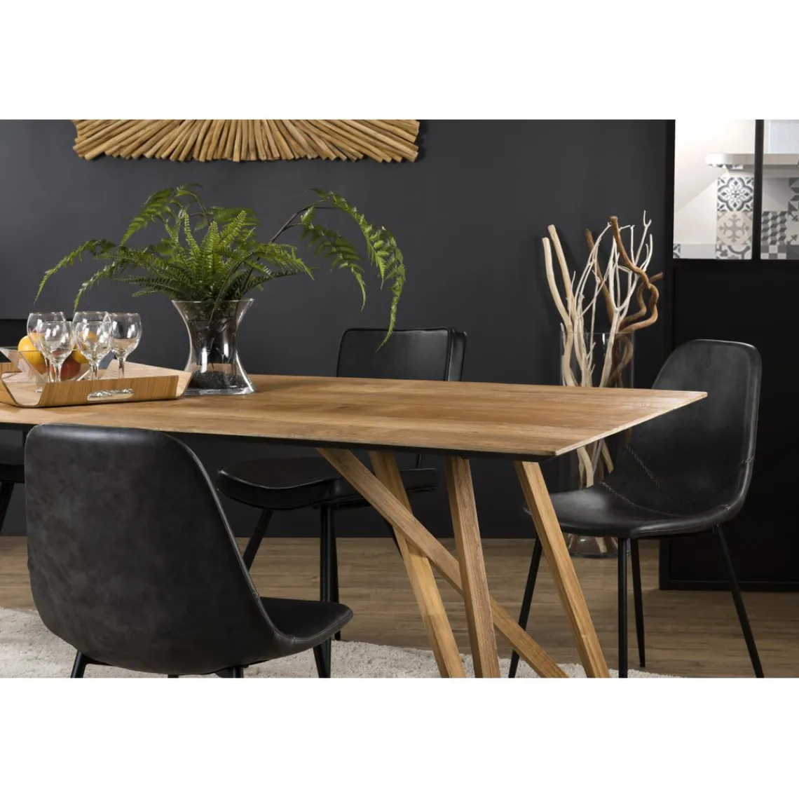 Macabane Table À Manger MAXENCE 220X100Cm Bois Teck Recyclé Pieds Croisés Teck Discount