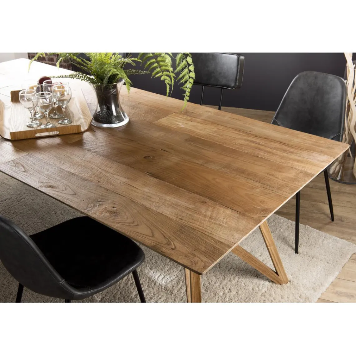 Macabane Table À Manger MAXENCE 220X100Cm Bois Teck Recyclé Pieds Croisés Teck Discount