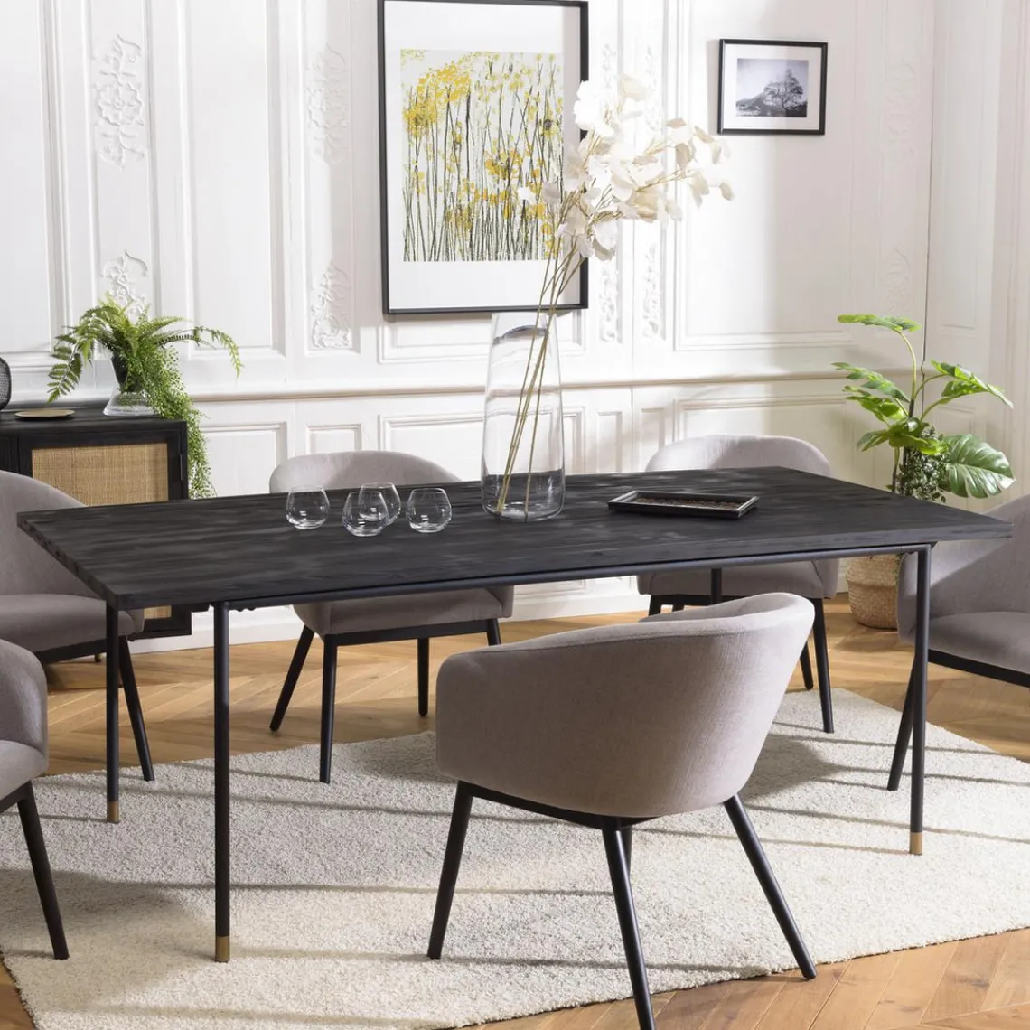 Macabane Table à Manger Noire 200 x 100 cm Pin Vieilli YANIS Online