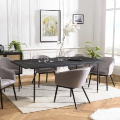 Macabane Table à Manger Noire 200 x 100 cm Pin Vieilli YANIS Online