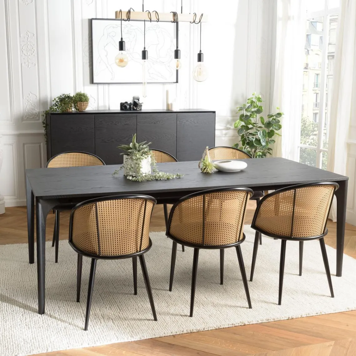 Macabane Table à manger e pieds en chêne massif MAXENCE Noir