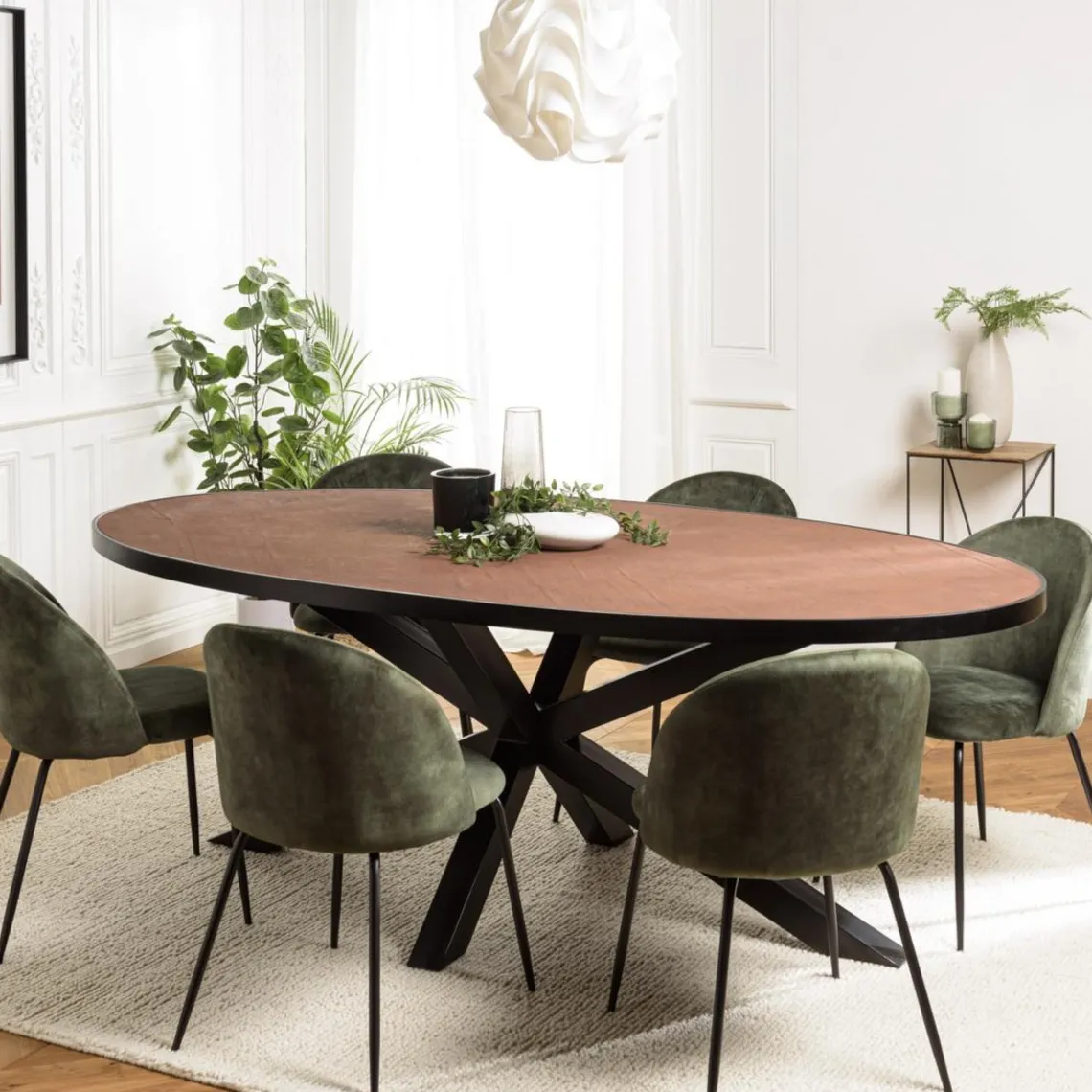 Macabane Table à manger ovale couleur rouille et effet pierre BASILE Clearance