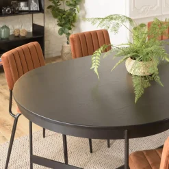 Macabane Table à manger ovale Noir piètement métal Hot