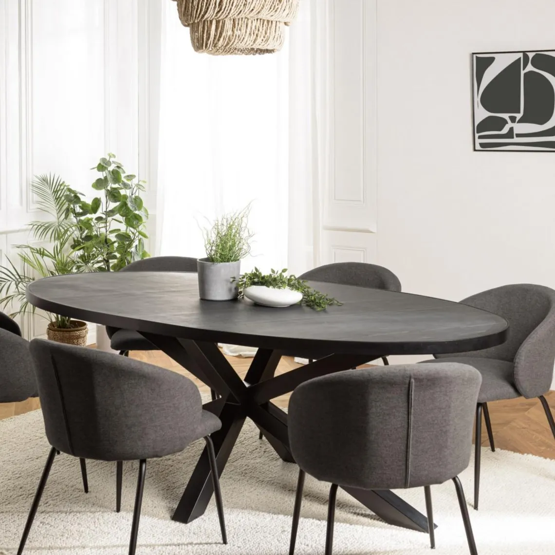 Macabane Table à manger plateau ovale noire effet pierre BASILE Discount