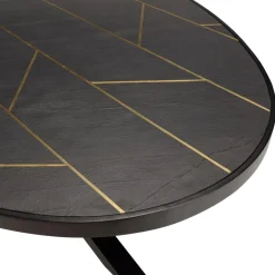 Macabane Table à manger plateau ovale effet pierre motifs dorés BASILE New