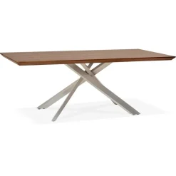 ALTEREGO Table à manger 'WALABY' en bois finition Noyer avec pied central en métal New