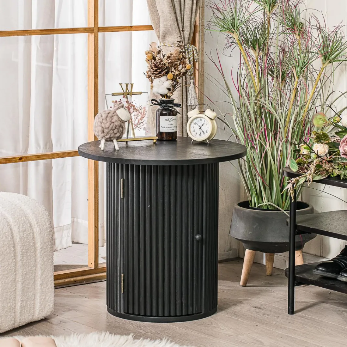 3S. x Home Table Appoint Bout de Canape Rangement en Bois noir Discount