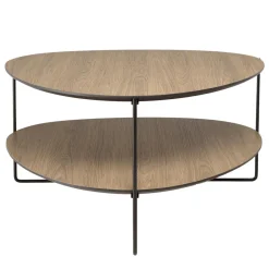 Macabane Table basse 2 plateaux forme ovoïde couleur mocha pieds métal JULIA Clearance