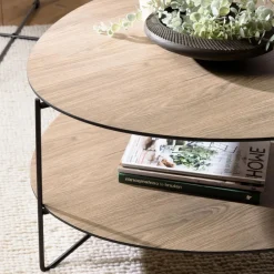 Macabane Table basse 2 plateaux forme ovoïde couleur mocha pieds métal JULIA Clearance