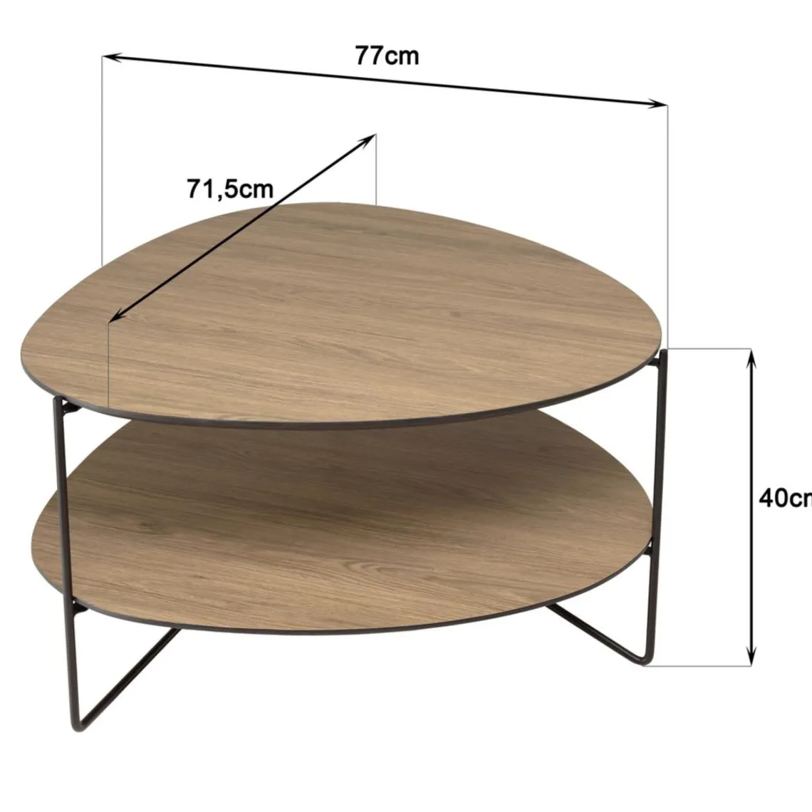 Macabane Table basse 2 plateaux forme ovoïde couleur mocha pieds métal JULIA Clearance