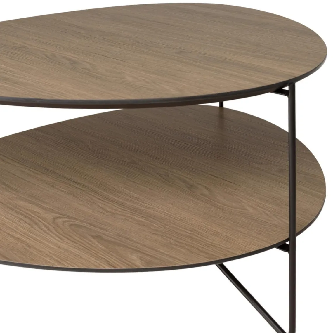 Macabane Table basse 2 plateaux forme ovoïde couleur mocha pieds métal JULIA Clearance