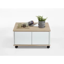 3S. x Home Table Basse A Roulettes Marron Bois Blanc Brillant GROOVE Outlet