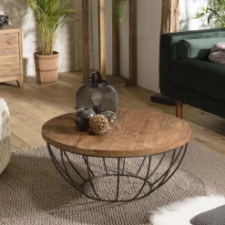 Macabane Table Basse ALIDA Coque Noire Bois Teck Recyclé Et Métal 80 X 80 Cm Beige Sale