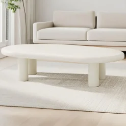 3S. x Home Table basse arrondie avec pieds colonnes Roady Crème Hot