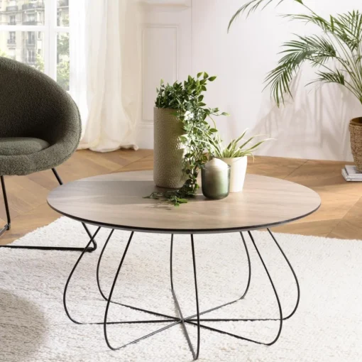 Macabane Table basse biseautée mocha pieds forme panier en métal JULIA Discount
