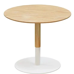ALTEREGO Table basse design ronde 'DILA' en bois finition naturelle et métal blanc Sale