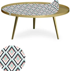 3S. x Home Table basse magnétique ronde à rebord Bipolart Métal Or avec 1 Top Losanges