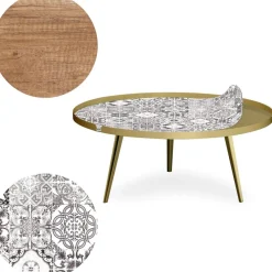 3S. x Home Table basse magnétique ronde à rebord Bipolart Métal Or avec 2 Tops style Natural Best