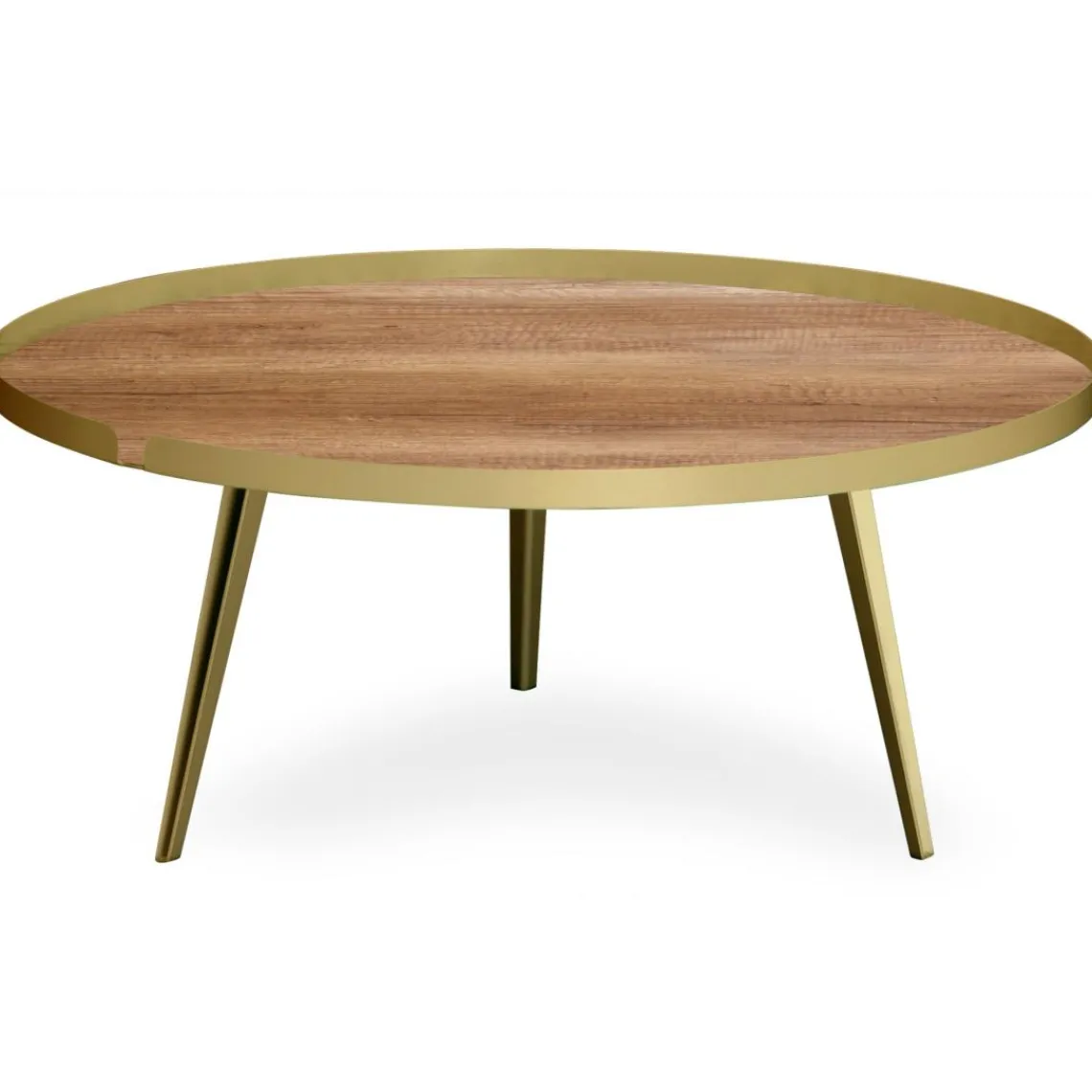 3S. x Home Table basse magnétique ronde à rebord Bipolart Métal Or avec 2 Tops style Natural Best