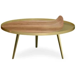 3S. x Home Table basse magnétique ronde à rebord Bipolart Métal Or avec 2 Tops style Natural Best