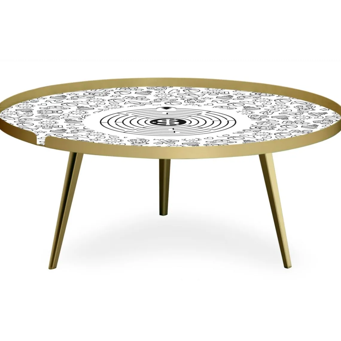 3S. x Home Table basse magnétique ronde à rebord Bipolart Métal Or avec 2 Tops style Jeux Hot