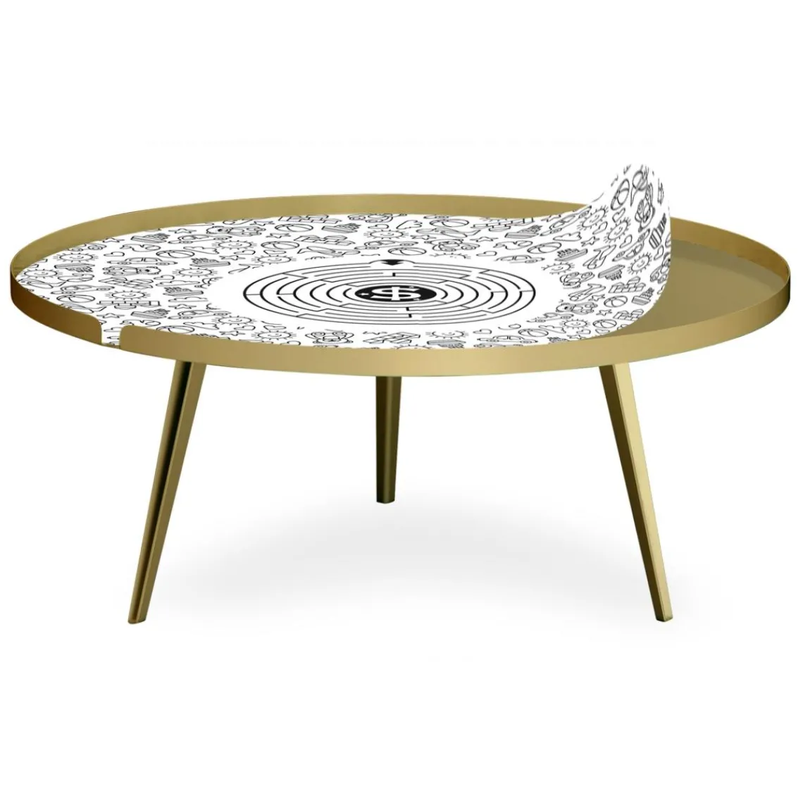 3S. x Home Table basse magnétique ronde à rebord Bipolart Métal Or avec 2 Tops style Jeux Hot