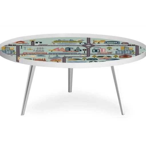 3S. x Home Table basse magnétique ronde à rebord Bipolart Métal Blanc avec 1 Top City Best