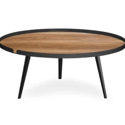 3S. x Home Table basse magnétique ronde à rebord Bipolart Métal Noir avec 2 Tops style Natural Best
