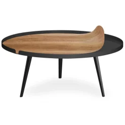 3S. x Home Table basse magnétique ronde à rebord Bipolart Métal Noir avec 2 Tops style Natural Best