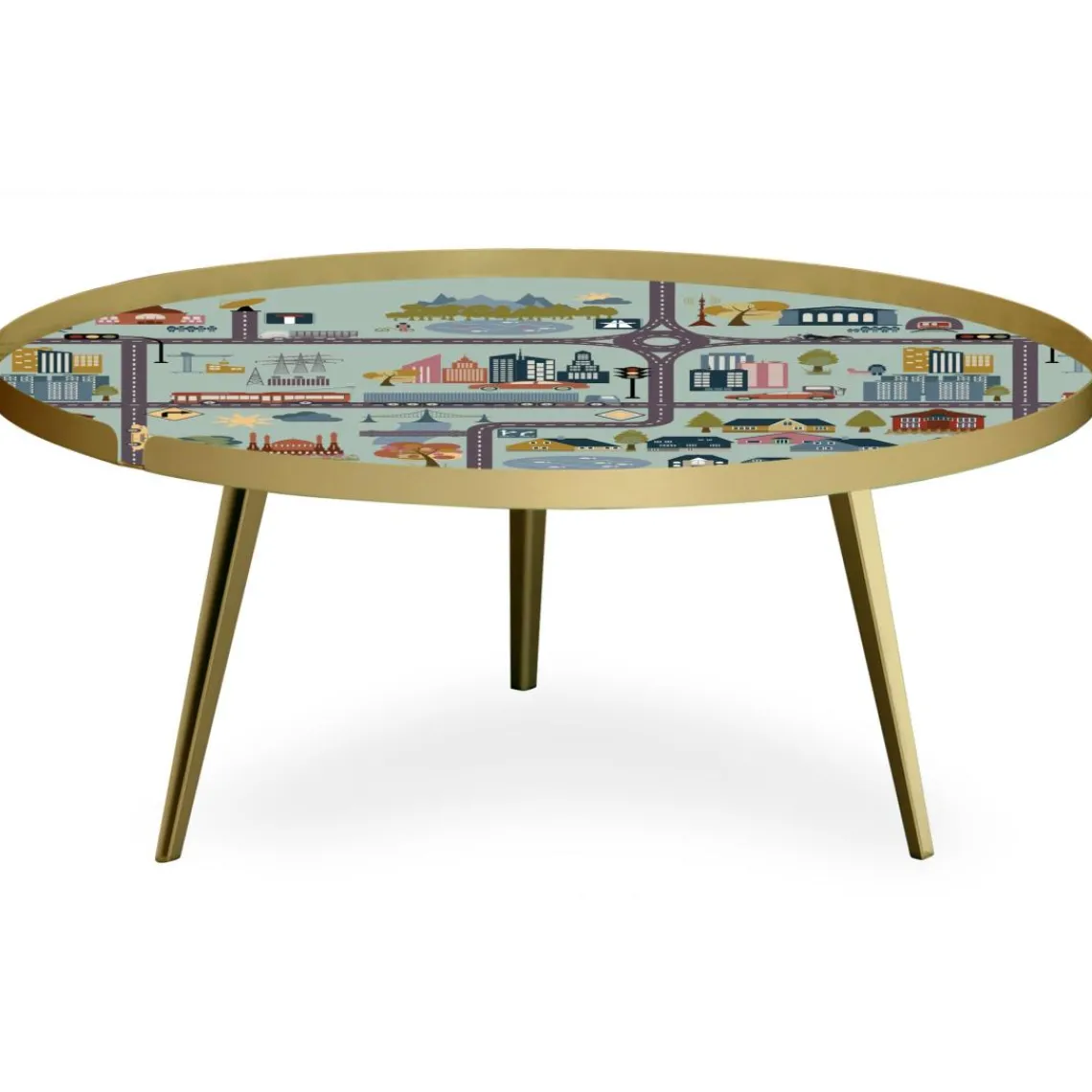 3S. x Home Table basse magnétique ronde à rebord Bipolart Métal Or avec 1 Top City Hot