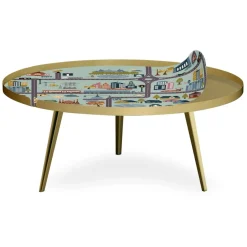 3S. x Home Table basse magnétique ronde à rebord Bipolart Métal Or avec 1 Top City Hot