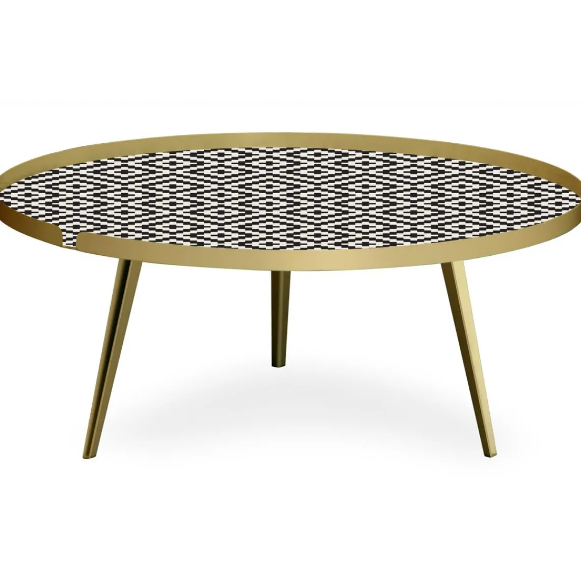 3S. x Home Table basse magnétique ronde à rebord Bipolart Métal Or avec 1 Top Motif Contraste Best