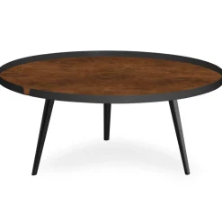 3S. x Home Table basse magnétique ronde à rebord Bipolart Métal Noir avec 1 Top Effet simili de vachette