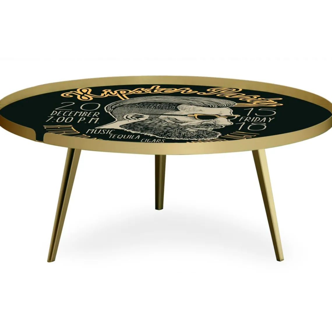 3S. x Home Table basse magnétique ronde à rebord Bipolart Métal Or avec 2 Tops style Fun Outlet